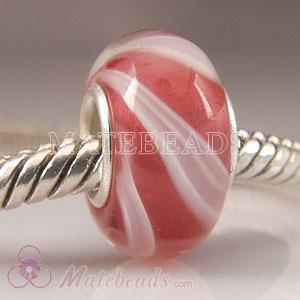 Red and white striped Lampwork glass beads