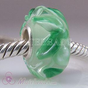 Silver core green leaves glass beads