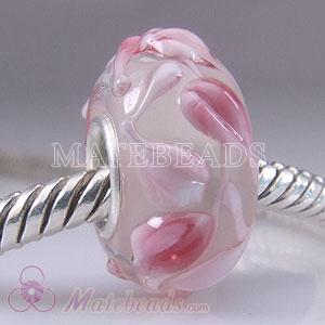 Silver core pink leaf glass beads