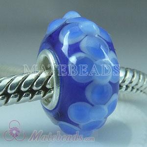 Blue dots flowers Lampwork glass beads