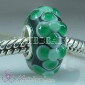 Green dots flower Lampwork glass beads