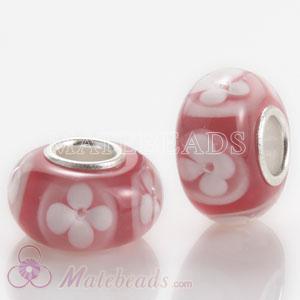 Pink flower Lampwork glass beads