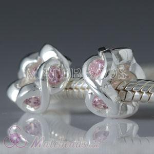 Wholesale sterling Largehole Jewelry spacer beads with pink stone