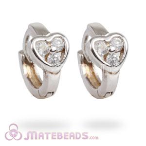925 Sterling Silver Clear CZ Heart Huggie Hoop Earrings