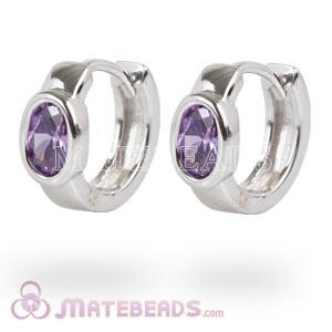 925 Sterling Silver Olive Purple CZ Huggie Hoop Earrings