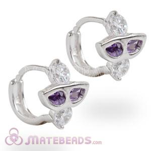 925 Sterling Silver Purple CZ Huggie Hoop Earrings