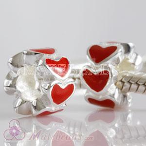 European enamel red heart beads