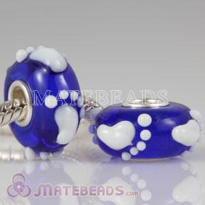 Blue Lampwork Glass Baby Footprint Beads fit European Lovecharmlinks Jewelry