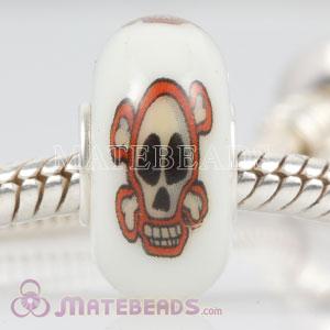Lampwork Glass Painted Macabre Skull Crossbones Bead fit European Largehole Jewelry Bracelets