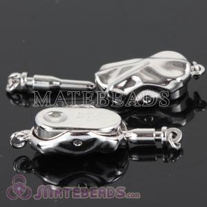 9.3X19.6mm Rhodium Plated Sterling Silver Pearl Fishhook Clasp