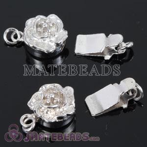 9x9mm Flower Rhodium Plated Sterling Silver Pearl Fishhook Clasp