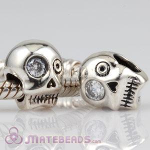 European Sterling Skull Bead with CZ Stone