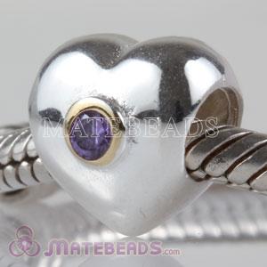 European heart bead with purple stone
