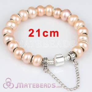 21cm European Style Freshwater Pearl Sterling Silver Bracelet with Safety Chain