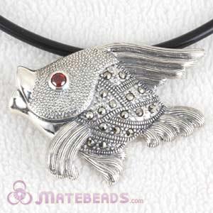 Thai Sterling Silver Fish with Ruby Eye Marcasite Pendant