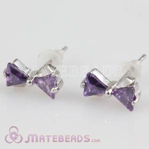 925 Sterling Silver Purple CZ Knot Stud Earrings