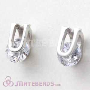 925 Sterling Silver CZ Letter U Stud Earrings