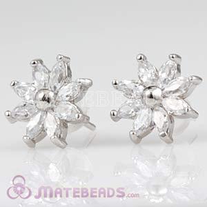 925 Sterling Silver Fashion Flower with CZ Stud Earrings