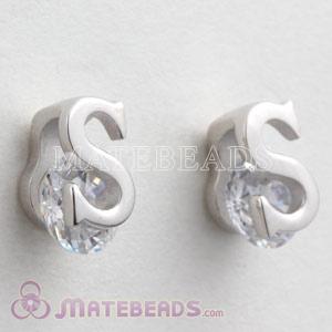 925 Sterling Silver CZ Letter S Stud Earrings