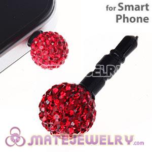 10mm Red Czech Crystal Ball Earphone Jack Plug For iPhone Wholesale 