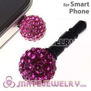 10mm Fushia Czech Crystal Ball Earphone Jack Plug For iPhone Wholesale 