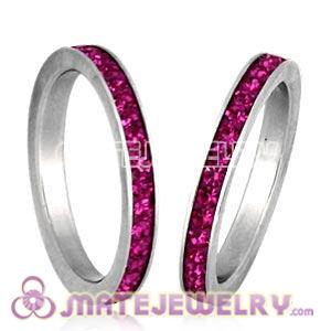 Wholesale Fashion Unisex Stainless Stackable Finger Ring With Fuchsia Austrian Crystal 