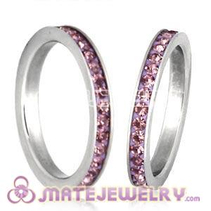 Fashion Unisex Stainless Stackable Finger Ring With Light Amethyst Austrian Crystal 