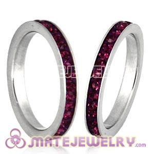 Fashion Unisex Stainless Stackable Finger Ring With Amethyst Austrian Crystal 