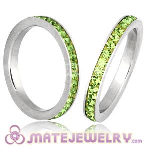 Fashion Unisex Stainless Stackable Finger Ring With Peridot Austrian Crystal 