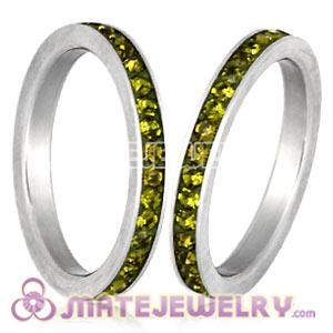 Fashion Unisex Stainless Stackable Finger Ring With Olivine Austrian Crystal 