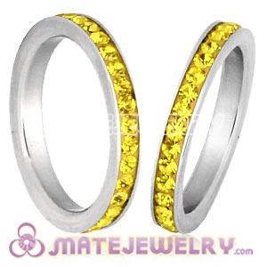 Fashion Unisex Stainless Stackable Finger Ring With Lemon Yellow Austrian Crystal 