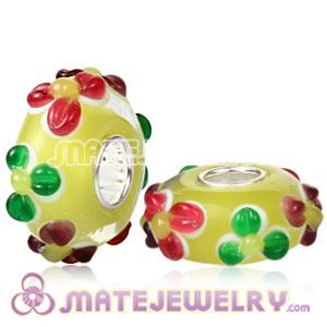 Top Class Floral European Glass Bead With 925 Silver Core