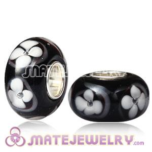Top Class Floral European Glass Bead With 925 Silver Core
