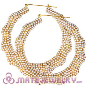90mm Gold Basketball Wives Bamboo Pearl Hoop Earrings