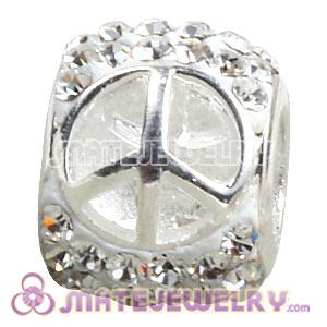 925 Sterling Silver Peace Sign Beads With White Austrian Crystal 