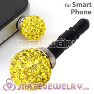 10mm Yellow Czech Crystal Ball Cute Plugy Earphone Jack Accessory