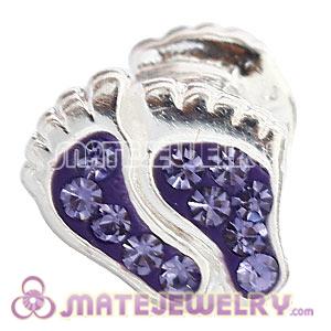 925 Sterling Silver Foot Charm Bead With Purple Austrian Crystal 