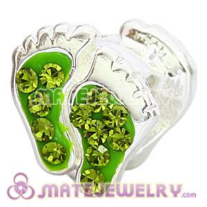 925 Sterling Silver Foot Charm Bead With Olivine Austrian Crystal 