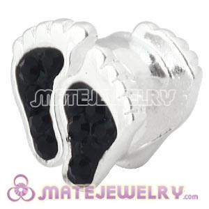 925 Sterling Silver Foot Charm Bead With Black Austrian Crystal 