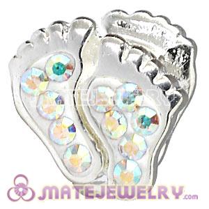 925 Sterling Silver Feet Charm Bead With Austrian Crystal 