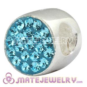 925 Sterling Silver Cylinder Beads With Cyan Austrian Crystal 