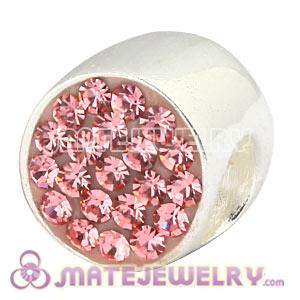 925 Sterling Silver Cylinder Beads With Pink Austrian Crystal 