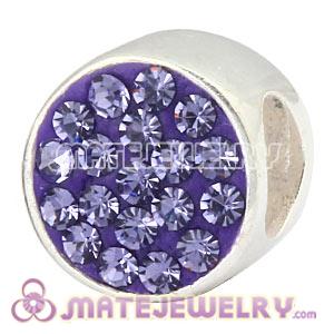 925 Sterling Silver Cylinder Beads With Purple Austrian Crystal 