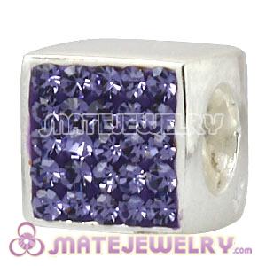 925 Sterling Silver Dice Charm Beads With Purple Austrian Crystal 