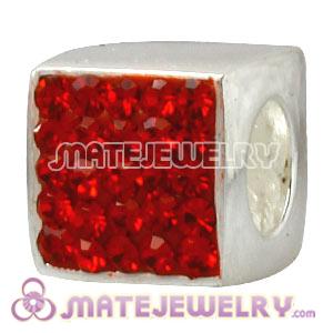 925 Sterling Silver Dice Charm Beads With Red Austrian Crystal 