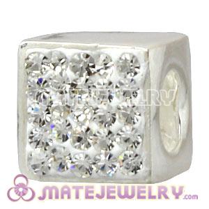 925 Sterling Silver Dice Charm Beads With White Austrian Crystal 