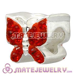 925 Sterling Silver Butterfly Charm Beads With Red Austrian Crystal 