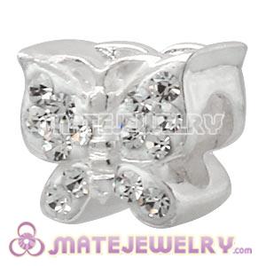 925 Sterling Silver Butterfly Charm Beads With White Austrian Crystal 