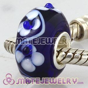 Cheap European Lampwork Glass Floral Beads In 925 Sterling Silver Core 