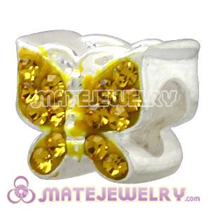 925 Sterling Silver Butterfly Charm Beads With Yellow Austrian Crystal 